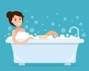 Woman taking a bath.
