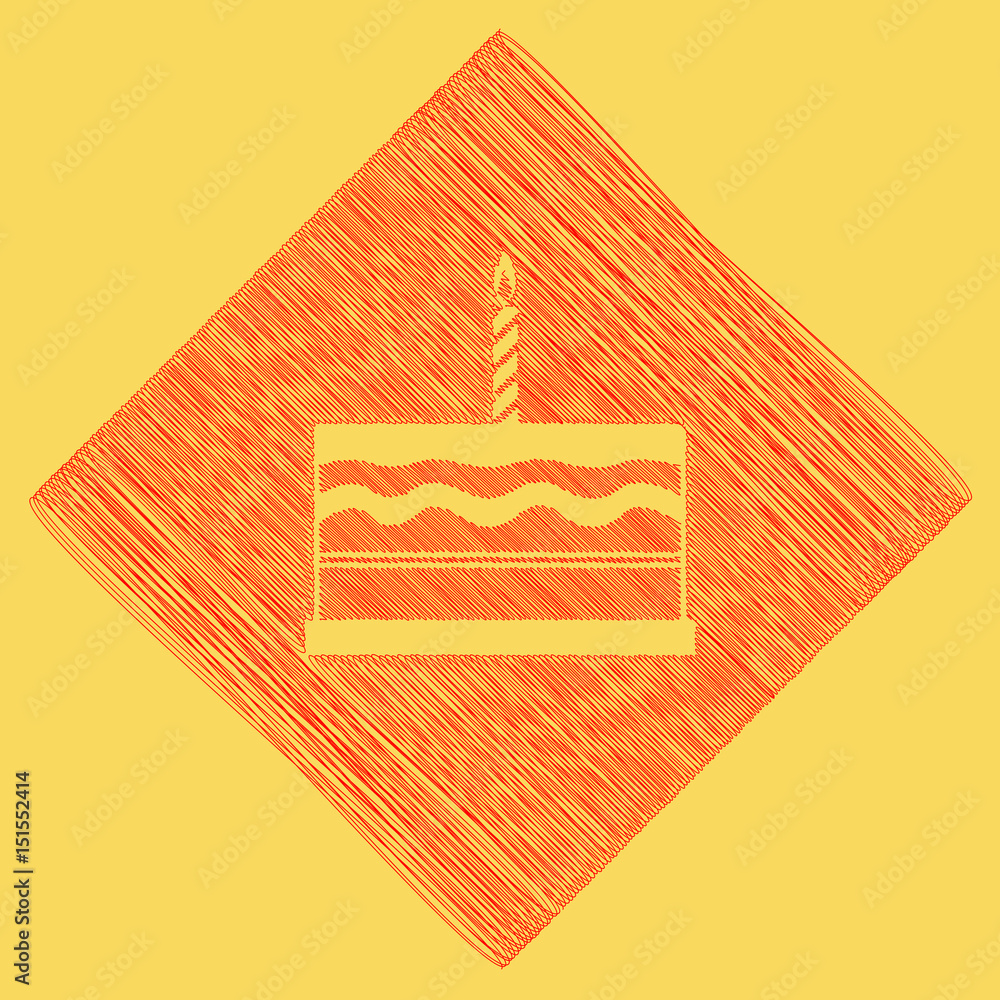 Poster birthday cake sign. vector. red scribble icon obtained as a result of subtraction rhomb and path. ro