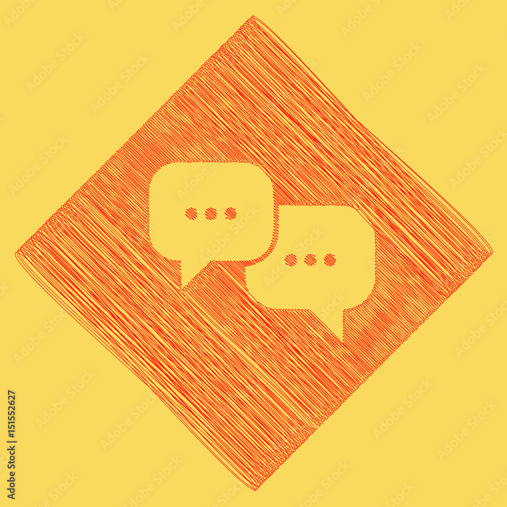 Poster speech bubbles sign. vector. red scribble icon obtained as a result of subtraction rhomb and path. r
