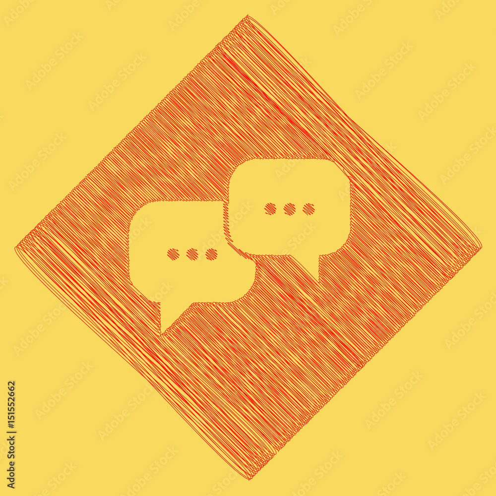 Poster speech bubbles sign. vector. red scribble icon obtained as a result of subtraction rhomb and path. r