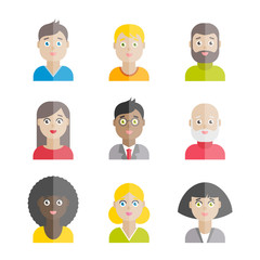 Collection of vector flat people avatars for web, print, mobile apps design