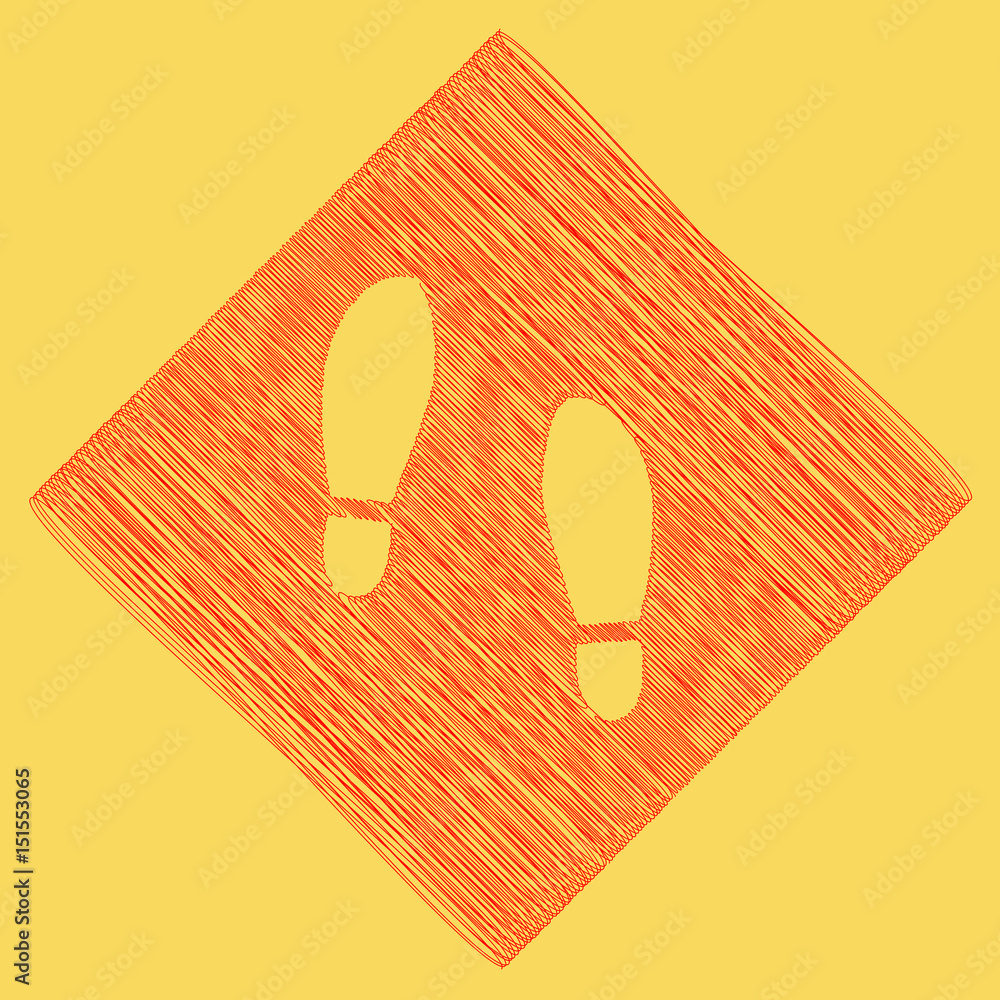 Poster imprint soles shoes sign. vector. red scribble icon obtained as a result of subtraction rhomb and pa