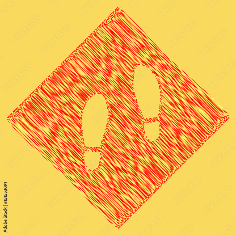 Poster imprint soles shoes sign. vector. red scribble icon obtained as a result of subtraction rhomb and pa