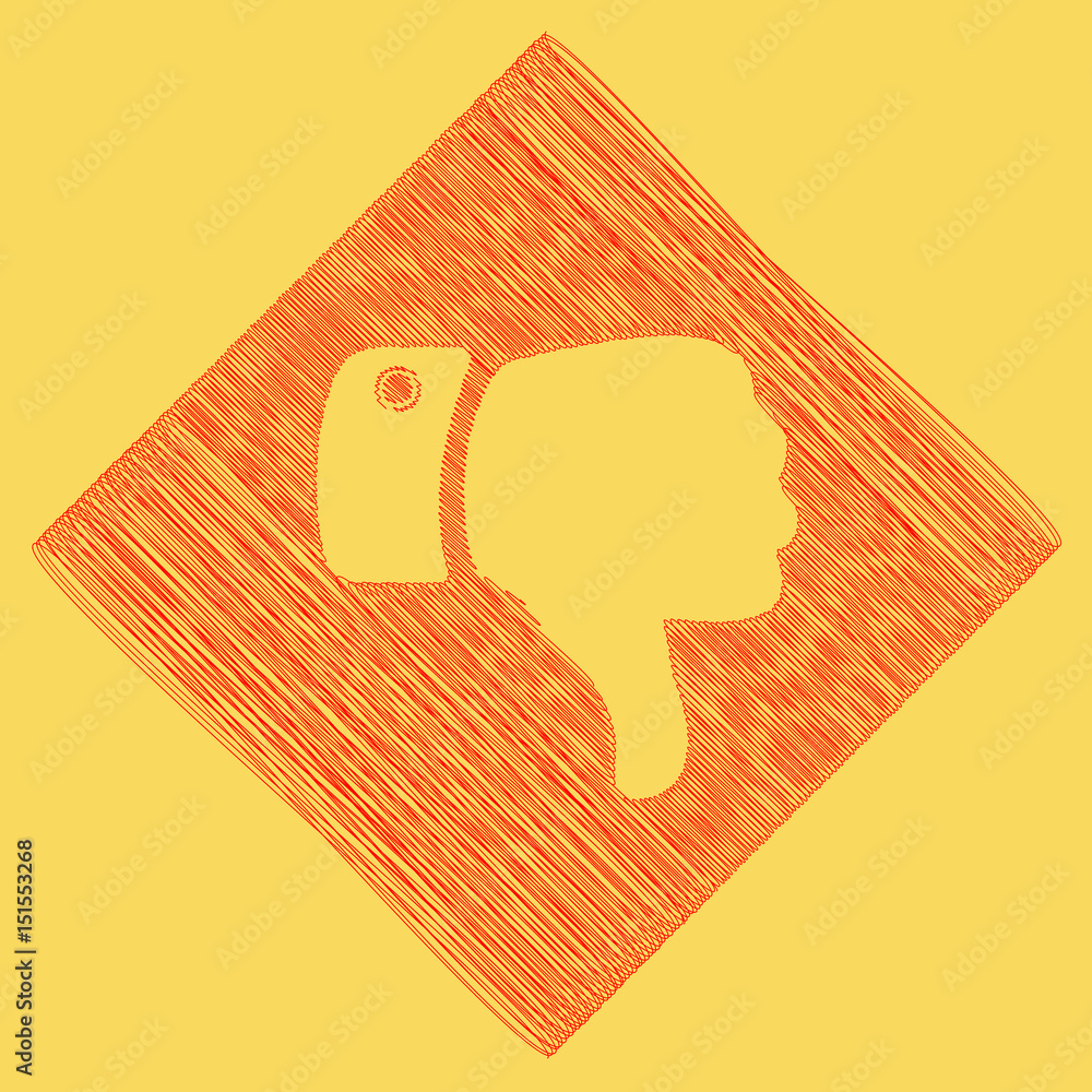 Poster hand sign illustration. vector. red scribble icon obtained as a result of subtraction rhomb and path