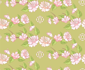 Fruit tree blossom seamless pattern with flowers.
