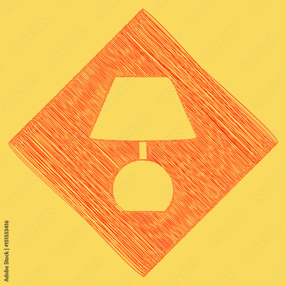Poster lamp sign illustration. vector. red scribble icon obtained as a result of subtraction rhomb and path