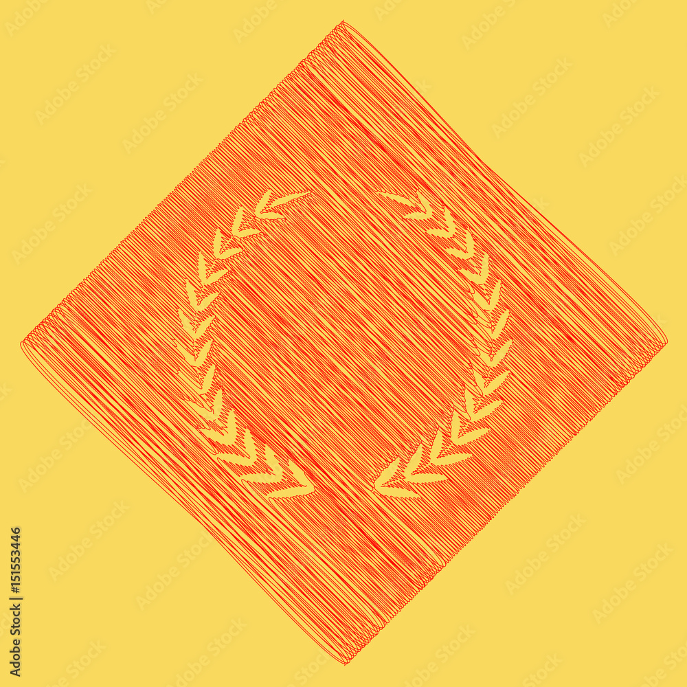 Poster laurel wreath sign. vector. red scribble icon obtained as a result of subtraction rhomb and path. ro