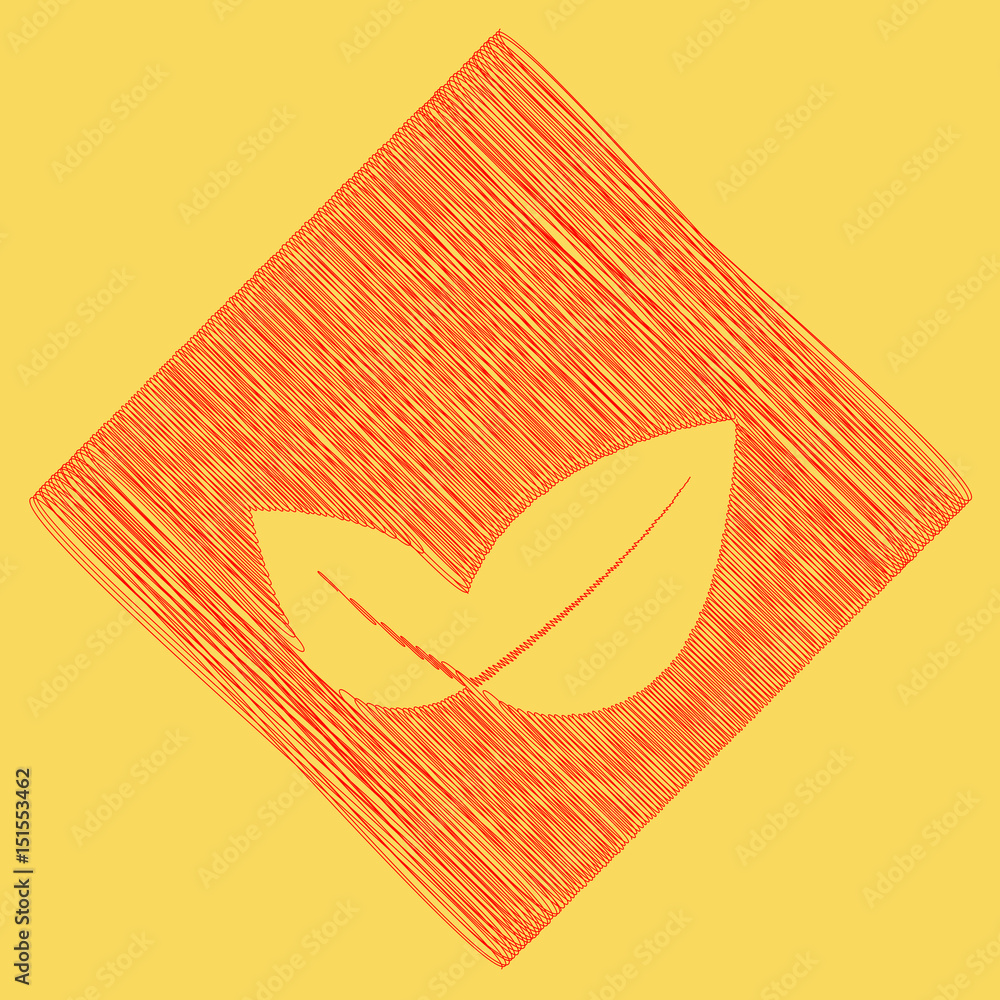 Poster leaf sign illustration. vector. red scribble icon obtained as a result of subtraction rhomb and path