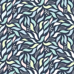 Natural print with leaf and berry. Seamless cute floral pattern. Vector background. - 151554027