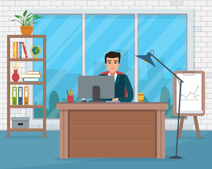 Businessman in workplace in office. © elvetica