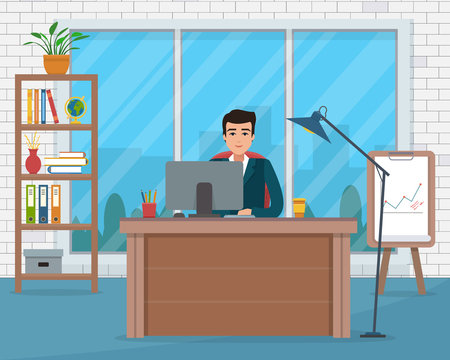 Businessman in workplace in office.