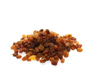 Pile of raisins isolated on white background
