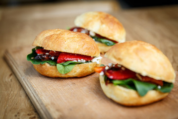 Vegetarian burgers with cheese and grilled vegetables