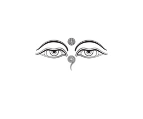 Graphic illustration of Buddha's eyes.