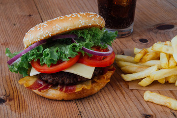 hamburger with fries