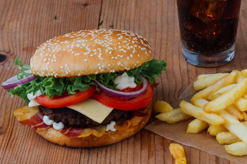 hamburger with fries