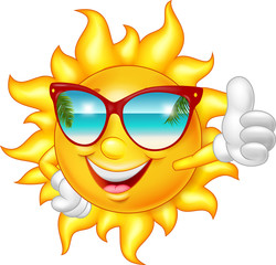 Cartoon smiling sun giving thumb up