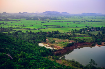 Natural landscape, natural green filed with twilight sky and the hill far away and effect filter.