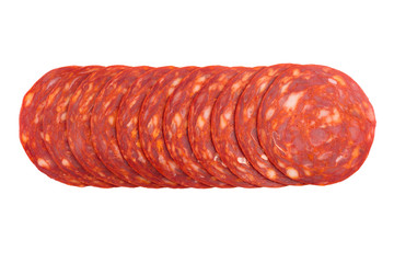 chorizo sausages slices isolated on white