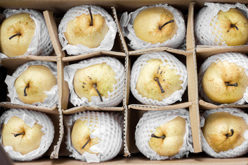 Fresh Chinese pear from orchard pack up for export.