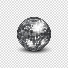 Disco ball with shadow. Mirror ball for decorating parties and discos. Vector illustration.