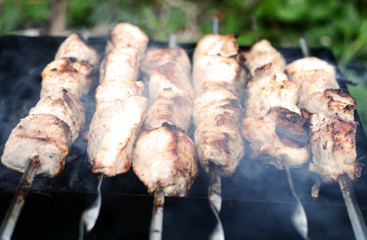 preparation of a shish kebab from pork, lamb and beef