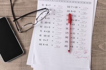 Math Test On Teacher Desk