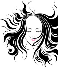 women long hair style icon, logo women face on white background