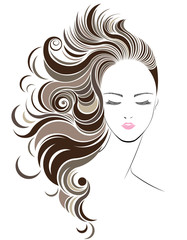 women long hair style icon, logo women face on white background