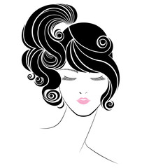 ponytail hair style icon, logo women face on white background