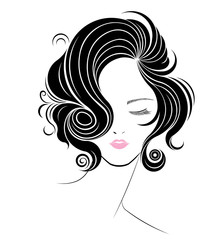 women short hair style icon, logo women on white background