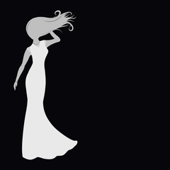 Fototapeta premium Silhouette of a girl in a white dress and the wind