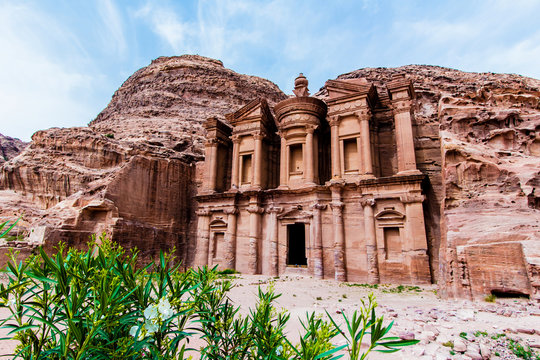 The Monastery, a building carved out of rock in the ancient Petra, Jordan