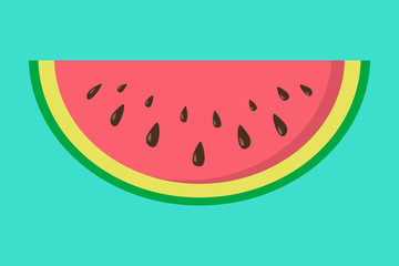 Silce of cute watermelon on blue background. Vector.