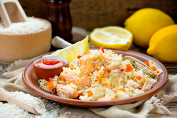 Lemon rice pilaf with salmon