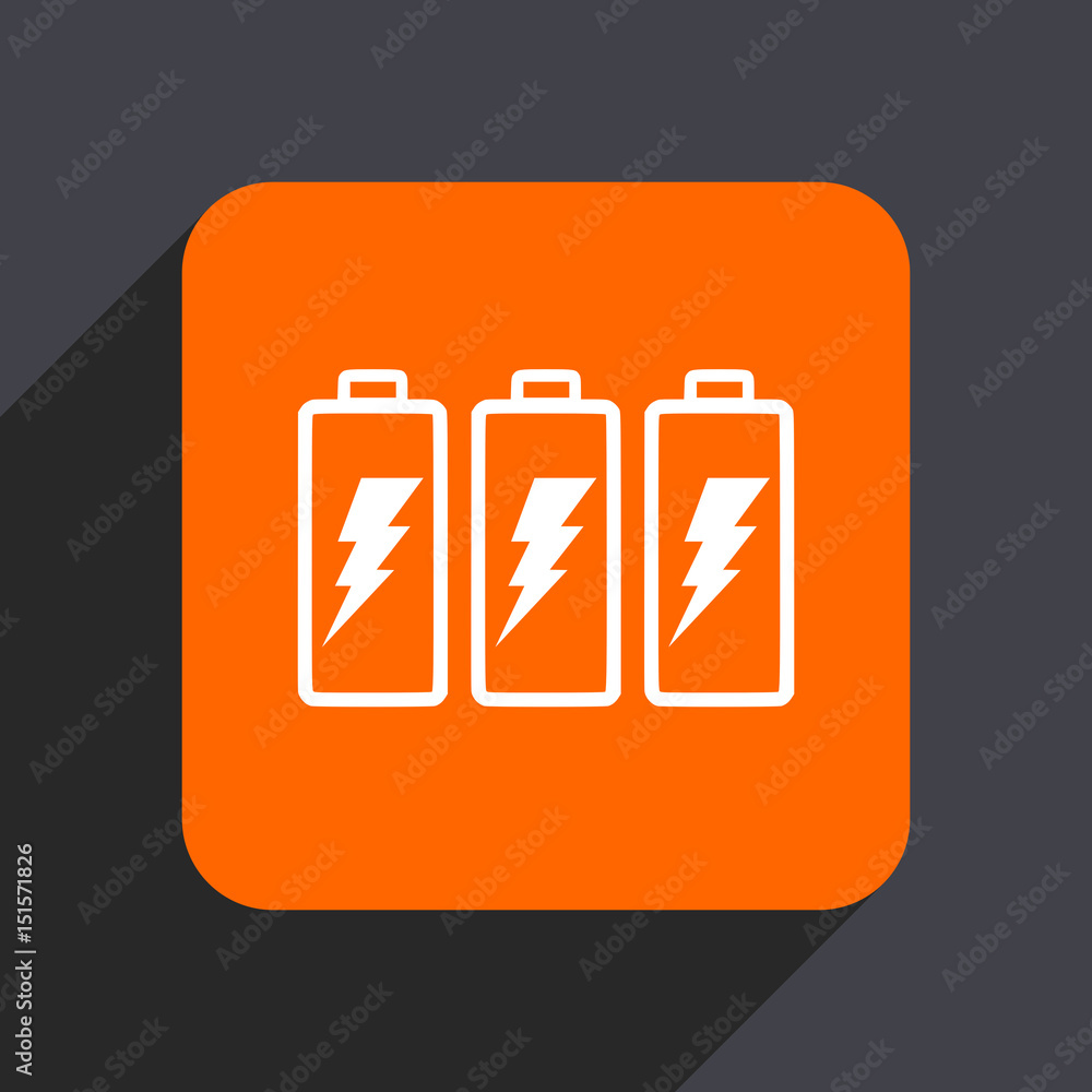 Poster battery orange flat design web icon isolated on gray background