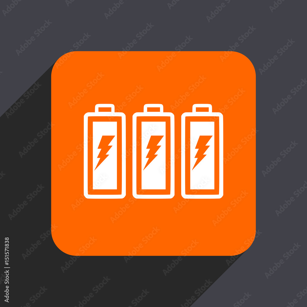 Poster battery orange flat design web icon isolated on gray background