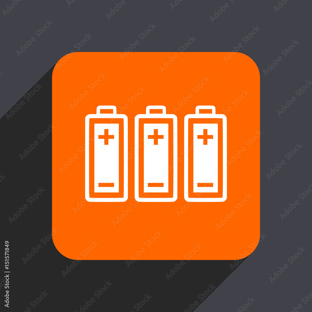 Poster battery orange flat design web icon isolated on gray background