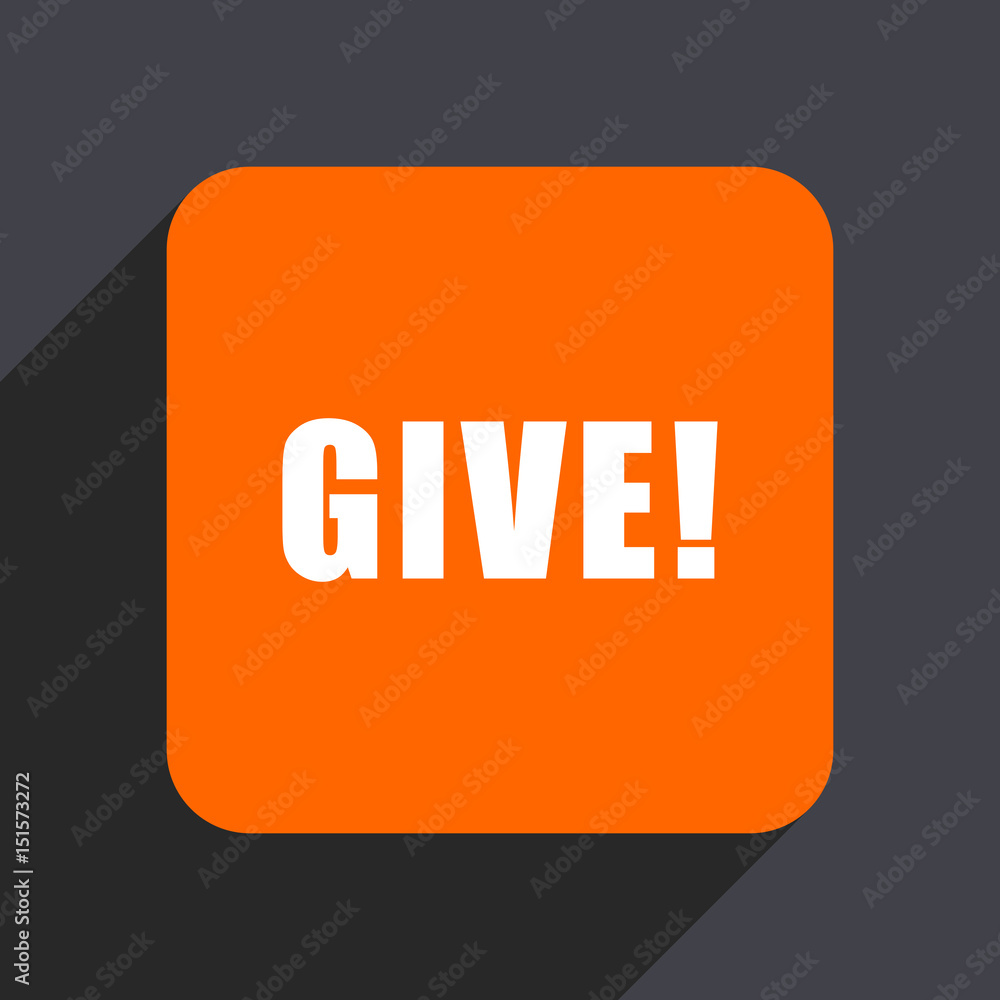 Poster give orange flat design web icon isolated on gray background