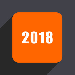 New year 2018 orange flat design web icon isolated on gray background