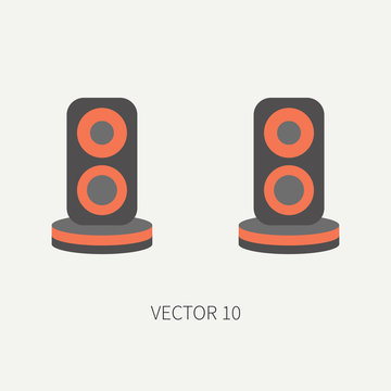Plain flat color vector computer part icon audio speakers. Cartoon. Digital gaming and business office pc desktop device. Innovation gadget. Sound. Illustration and element for your design, wallpaper.