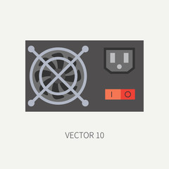 Plain flat color vector computer part icon power supply. Cartoon. Digital gaming and business office pc desktop device. Innovation gadget. Hardware. Illustration and element for your design, wallpaper