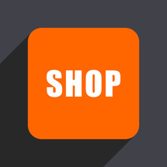 Shop orange flat design web icon isolated on gray background