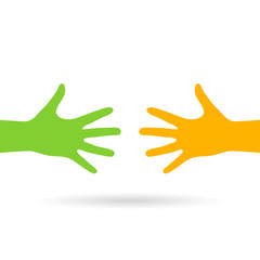 Two reaching hands vector icon