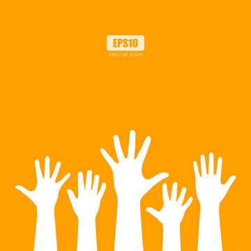 Raised human hands poster