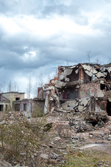 Fototapeta premium closeup of building demolition after earthquake