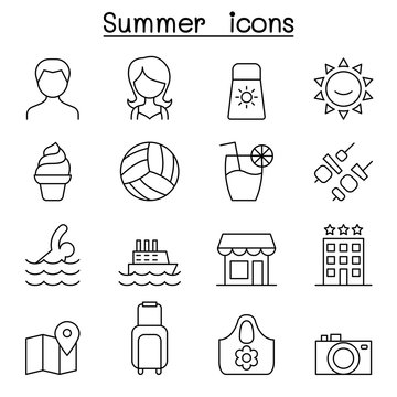 Summer icon in thin line style