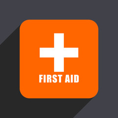 Fototapeta premium First aid orange flat design web icon isolated on gray background