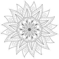 Black and white floral pattern for coloring book in doodle style. Vector elements for design. Good for art therapy, zentangle-style meditation and design of wrapping and textile.