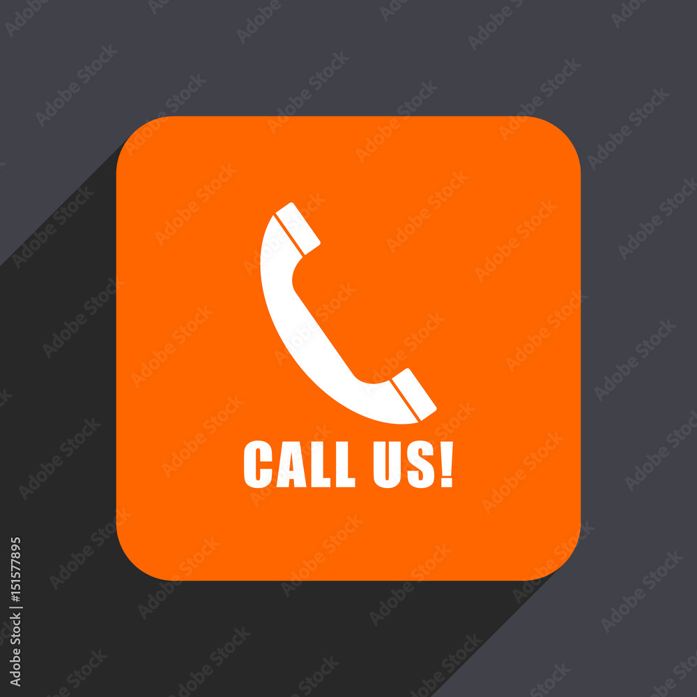 Poster call us orange flat design web icon isolated on gray background